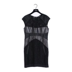 The Kooples SHORT BLACK DRESS IN LACE AND LEATHER